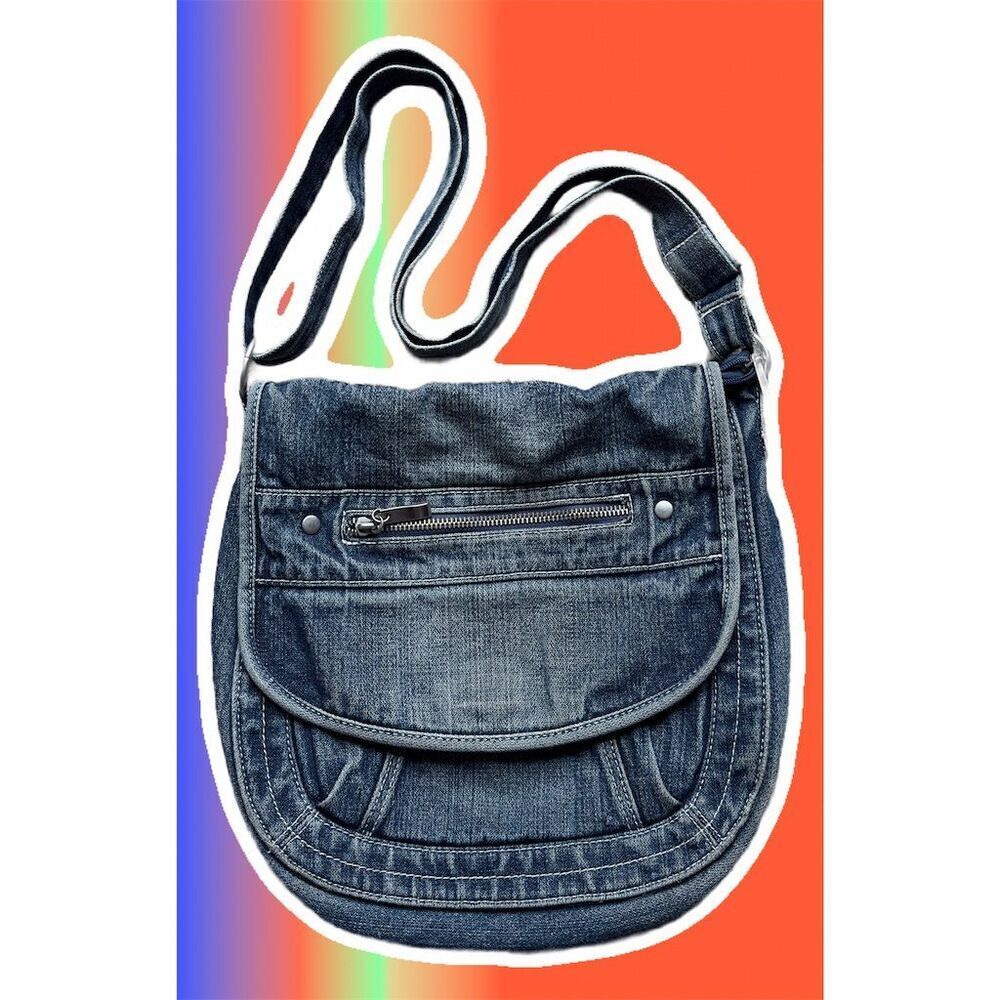 Vintage Y2K Denim Crossbody Bag Adjustable Strap Multiple Pockets